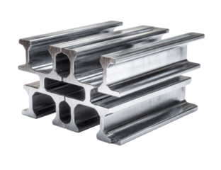 Close-up of several metal beams, interlocking, polished, and reflective