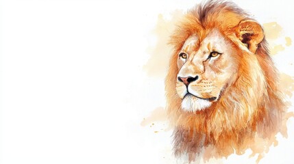 Majestic lion portrait in watercolor style, showcasing vibrant colors and intricate details, evoking sense of strength and beauty