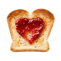 Toasted bread with heart shaped jam, breakfast food concept