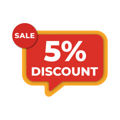 Red and Yellow 5% Discount Sale Speech Bubble Illustration