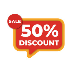 Red and Yellow 50% Discount Sale Speech Bubble Illustration