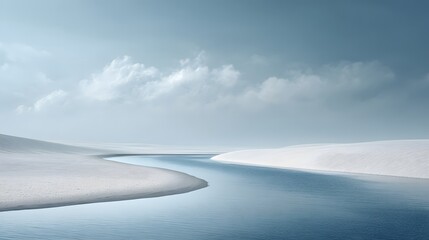 A surreal reflective horizon where dunes of white sand turn into molten silver rivers