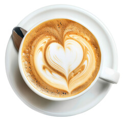 Latte Art Heart in White Cup with Spoon, Coffee Beverage
