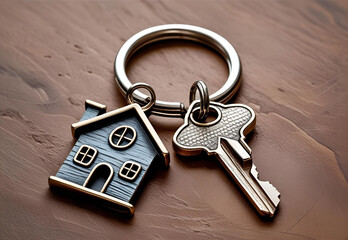 Keys to New Beginnings: A close-up shot of keys with a house-shaped charm, evoking feelings of home ownership, real estate transactions, and the start of something new.