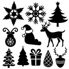 A set Of Christmas Elements, Vector Silhouette Art Elements For Christmas, Christmas silhouette icon set,  Christmas silhouette icon set
