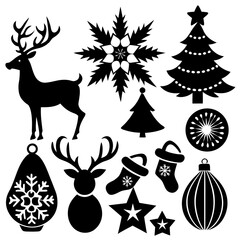 A set Of Christmas Elements, Vector Silhouette Art Elements For Christmas, Christmas silhouette icon set,  Christmas silhouette icon set