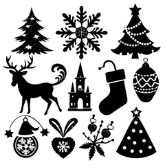 A set Of Christmas Elements, Vector Silhouette Art Elements For Christmas, Christmas silhouette icon set,  Christmas silhouette icon set