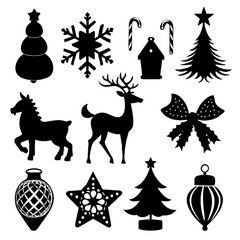 A set Of Christmas Elements, Vector Silhouette Art Elements For Christmas, Christmas silhouette icon set,  Christmas silhouette icon set