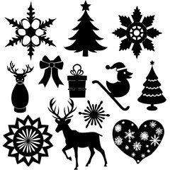 A set Of Christmas Elements, Vector Silhouette Art Elements For Christmas, Christmas silhouette icon set,  Christmas silhouette icon set