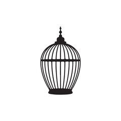 Elegant Black and White Birdcage Silhouette.A simple, elegant silhouette of a decorative birdcage, perfect for adding a touch of whimsy or sophistication to various design projects.