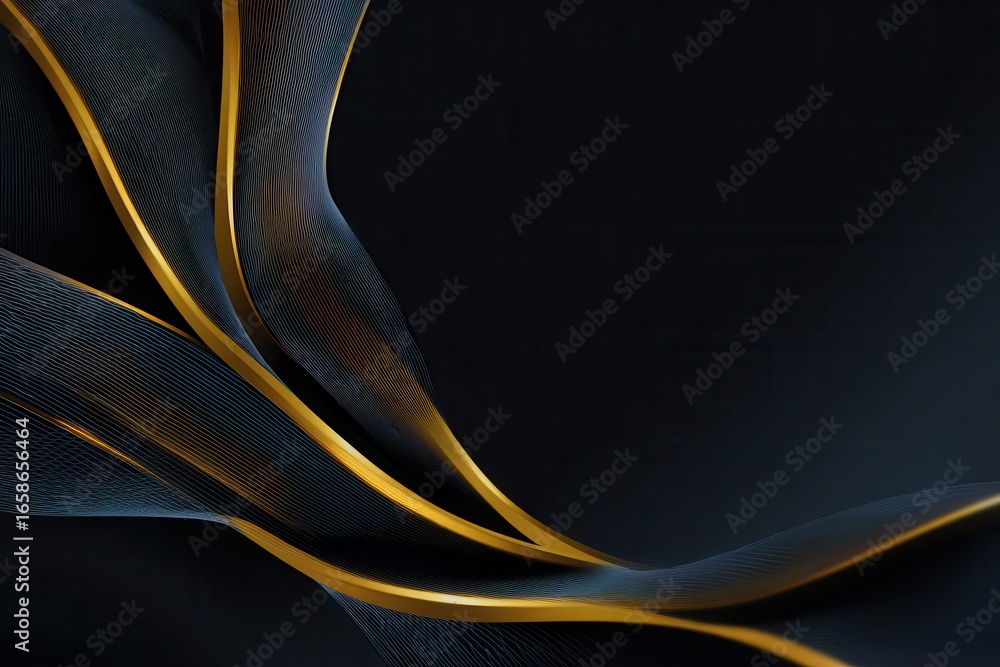 Poster dynamic abstract black pattern with flowing lines and golden accents creates a captivating visual ex