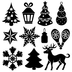 A set Of Christmas Elements, Vector Silhouette Art Elements For Christmas, Christmas silhouette icon set,  Christmas silhouette icon set