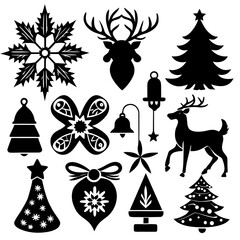 A set Of Christmas Elements, Vector Silhouette Art Elements For Christmas, Christmas silhouette icon set,  Christmas silhouette icon set