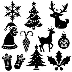 A set Of Christmas Elements, Vector Silhouette Art Elements For Christmas, Christmas silhouette icon set,  Christmas silhouette icon set