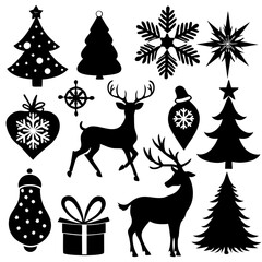 A set Of Christmas Elements, Vector Silhouette Art Elements For Christmas, Christmas silhouette icon set,  Christmas silhouette icon set