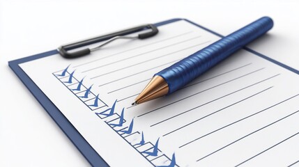 Checklist with blue pen, completing tasks, ready to be signed