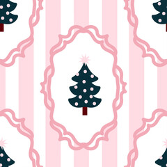 Pink Christmas Tree Seamless Pattern