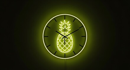 Neon Pineapple Clock A Modern Tropical Timepiece with a Vibrant Glow