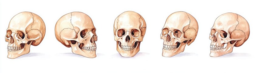 Obraz premium Realistic Human Skull Anatomy Illustration from Different Angles