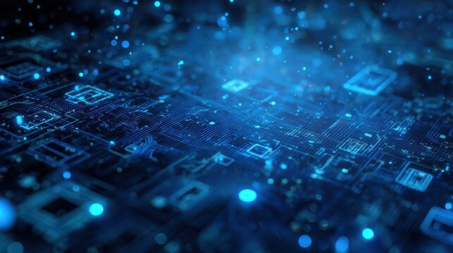 digital blue background image with technology symbols no logos no brands ar 169
