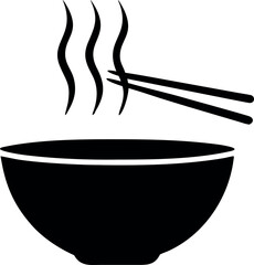 Hot ramen or pho noodle soup bowl with smoke flat vector icon