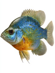 Fototapeta premium striking bluegill sunfish exhibits vibrant colors and distinct patterns against a clean white background