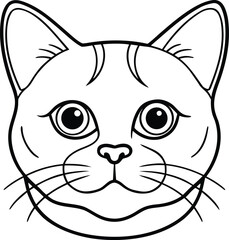 Scottish Fold Cat Head Outline Big Round Eyes Cute Kitten Vector Illustration, Scottish Fold Cat Head Outline, Big Round Eyes Kitten Vector, Cute Pet Cat Facial Clipart