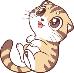 Playful Scottish Fold Kitten Illustration Brown Cute Domestic Pet Cat Vector, Scottish Fold Kitten Illustration, Playful Brown Cat Vector, Cute Pet Cat Cartoon Clipart
