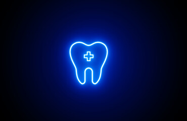 Neon glowing blue color Tooth icon on black background. dental shape. bright tooth icon. Neon Clean tooth dental care icon. teeth sign
