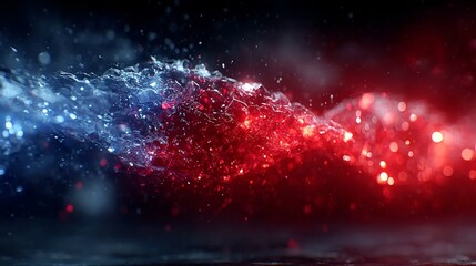 Abstract digital artwork with vibrant blue and red colors blending dynamically, symbolizing energy, motion,