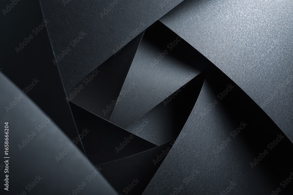 Poster exploration of layered black paper creating geometric shapes and intricate compositions with contras