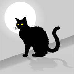 black cat silhouette and full moon vector illustration