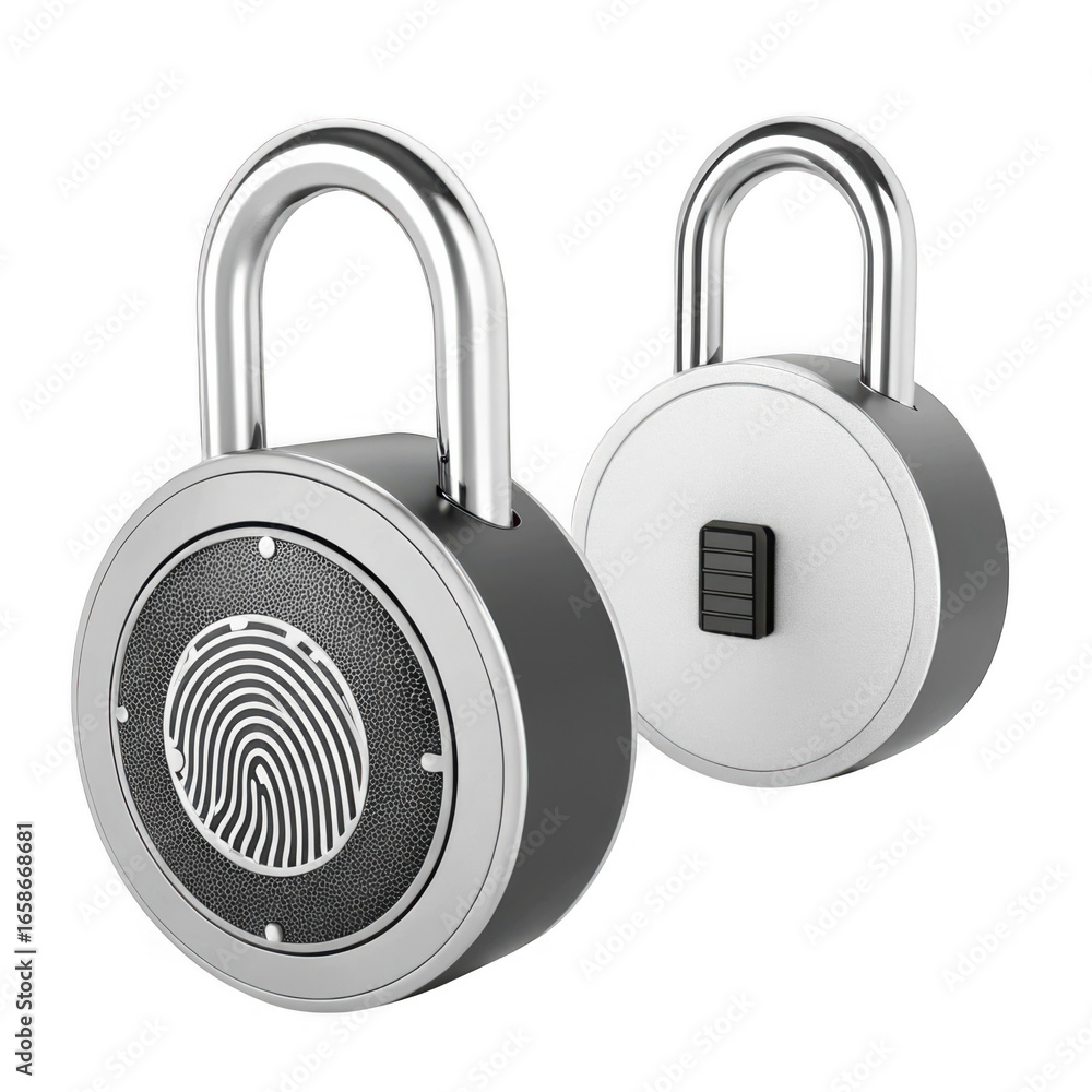 Aufkleber modern biometric fingerprint padlock with secure locking mechanism isolated on transparent backgroun