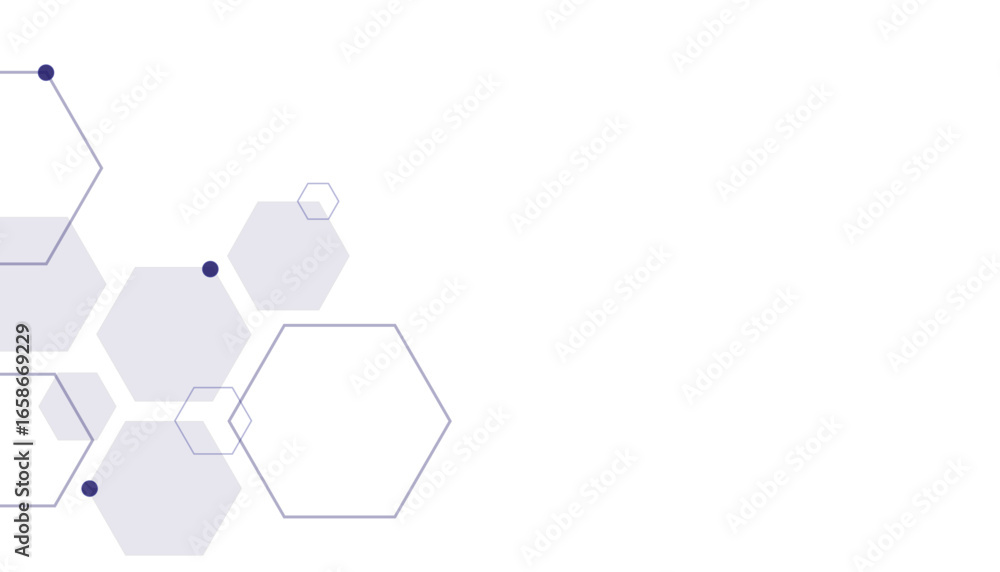 Poster geometric abstract background with purple hexagons. computer network concept. medical, technology or