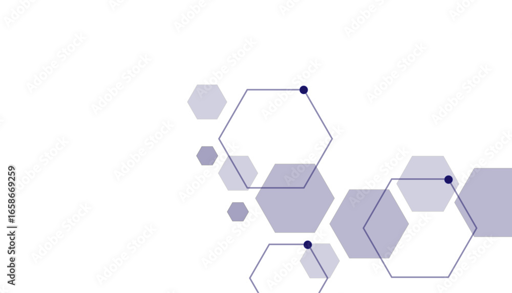 Poster geometric abstract background with purple hexagons. computer network concept. medical, technology or
