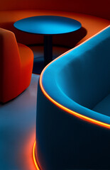Bold neon furniture composition creates a modern and vibrant atmosphere in a stylish lounge