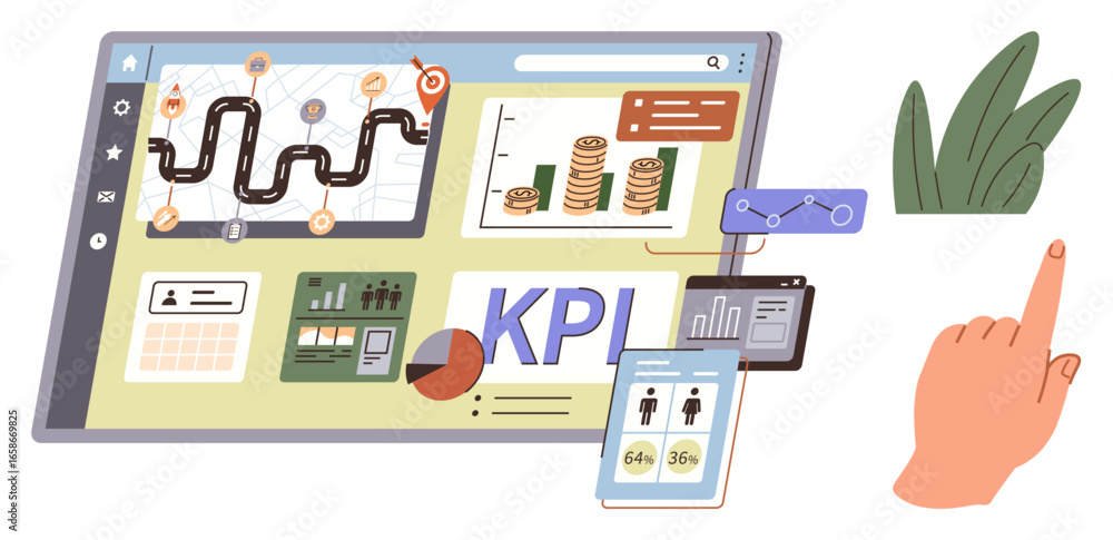 Aufkleber digital dashboard featuring growth charts, kpi metrics, analytics, and interactive elements. ideal f