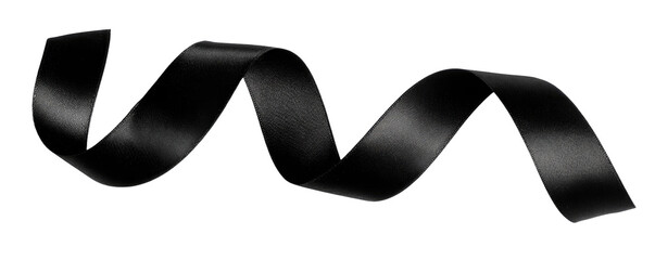 A dark, elegant black ribbon curls in a graceful, flowing design