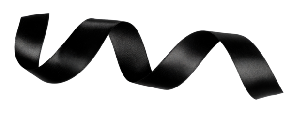 A dark, elegant black ribbon curls in a graceful, flowing design