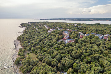 Aerial drone view of resort Lanterna peninsula. Istria, Croatia.