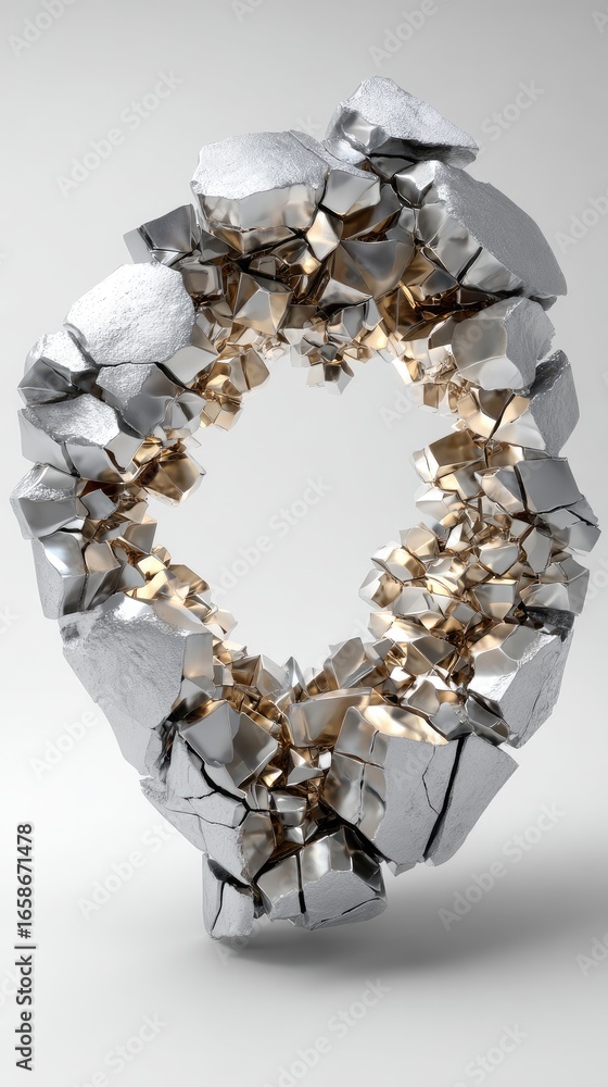 Poster small rocks and crystal fragments are floating above a smooth surface, creating an interesting and c