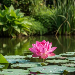 Pink Lotus Flower in Brazilian Pond