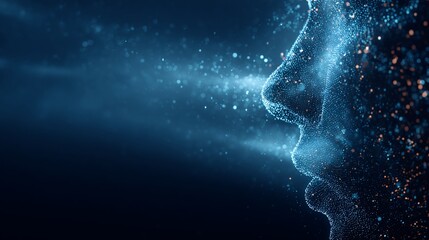 Abstract digital face profile, particles of light