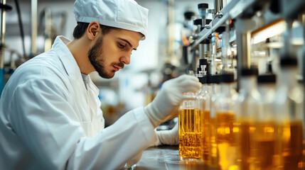 Scientist analyzing samples in a modern laboratory setting with precision and focus.