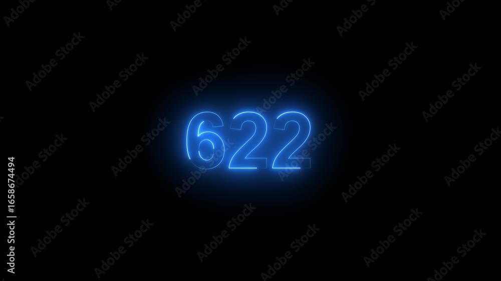 Poster abstract 622 neon text animation, glowing neon number text background. important year, important dat