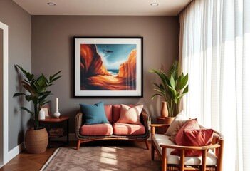 Fototapeta premium Cozy room corner with framed furniture and plush cushions, vintage, corner