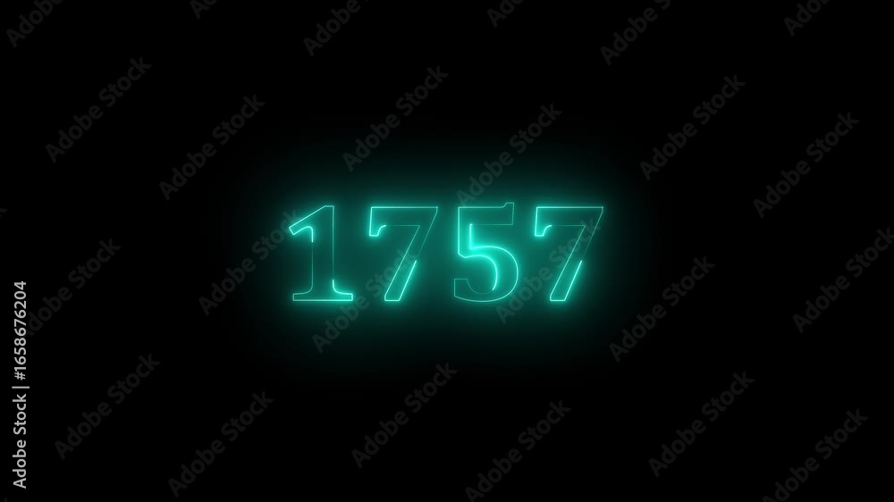 Poster abstract 1757 neon text animation, glowing neon number text background. important year, important da