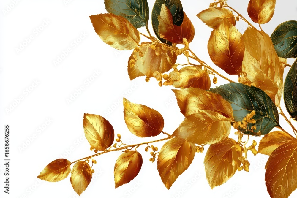 Poster elegant golden leaves with delicate details on a white background creating a serene and luxurious at
