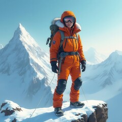 Breathtaking mountain climber conquering icy peak with stunning alpine backdrop.