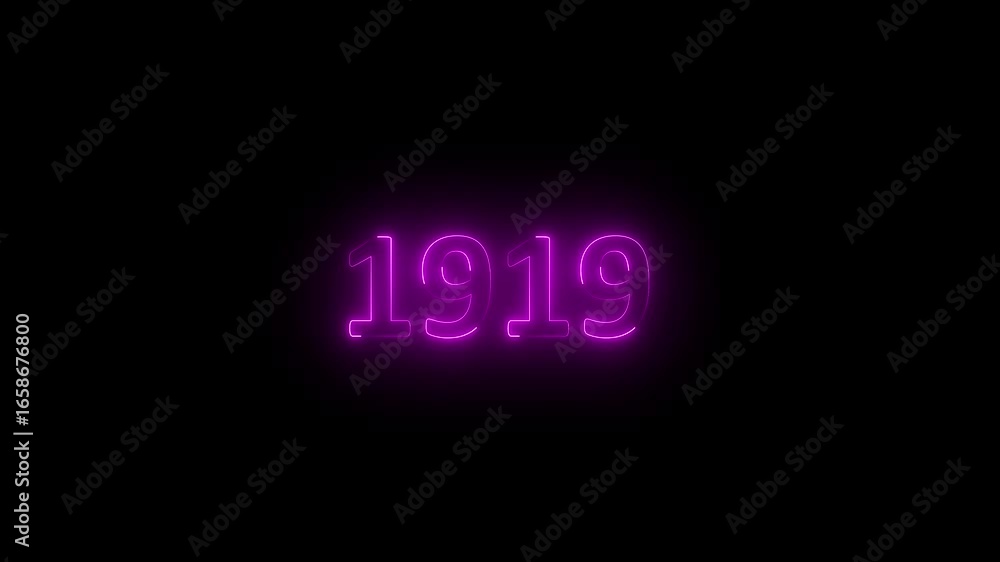 Poster abstract 1919 neon text animation, glowing neon number text background. important year, important da